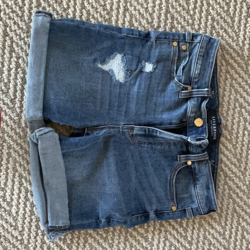 Liverpool Blue Denim Shorts with Gold Accents